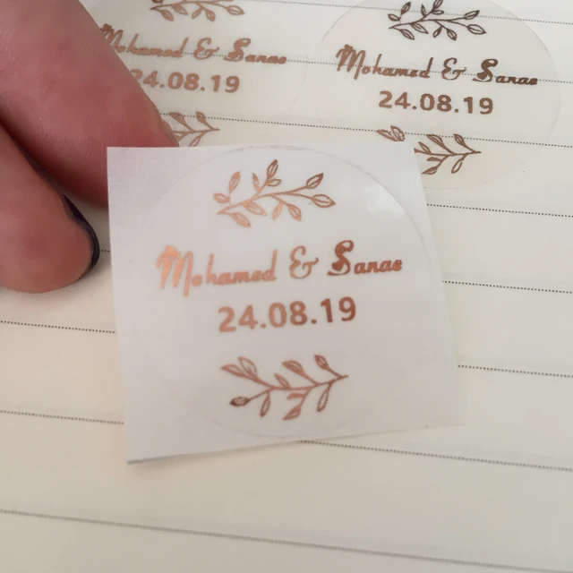 Personalised Clear Gold Wedding Stickers/Labels Envelopes Seals