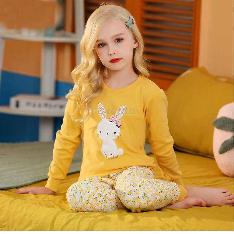 Teens Girls Boys Pajamas Autumn Cotton Christmas Pajamas For Children's Clothing Sets Baby Infant Animal Cartoon Rabbit Pyjamas big baby nightgown Sleepwear & Robes