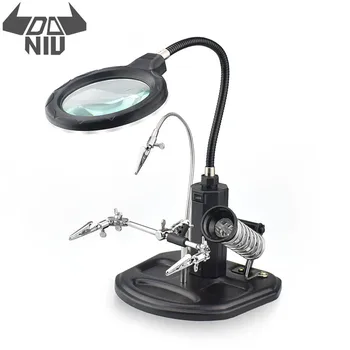 

DANIU 2.5X 4X Third Hand Desk LED Magnifier Lamp Soldering Illuminated Magnifying Glasses With LED Light Magnifier Loupe
