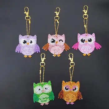 

5 pcs owl Keychain Pendant DIY Point Drill Key Chain Pendant Decoration Diamond key Ring Pendants Decoration ornaments