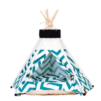 

Stripe Printing Sturdy Triangle Pet Teepee Bed with Cushion Luxery Dog Cat Tents