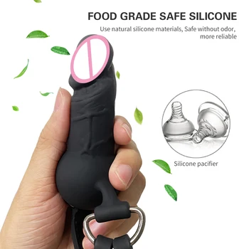 Dildo Gag Adjustable Silicone Lockable Ball for BDSM Games Penis Mouth Gag SM Cock Adult Sex Toys Harness Bondage Restraints 4