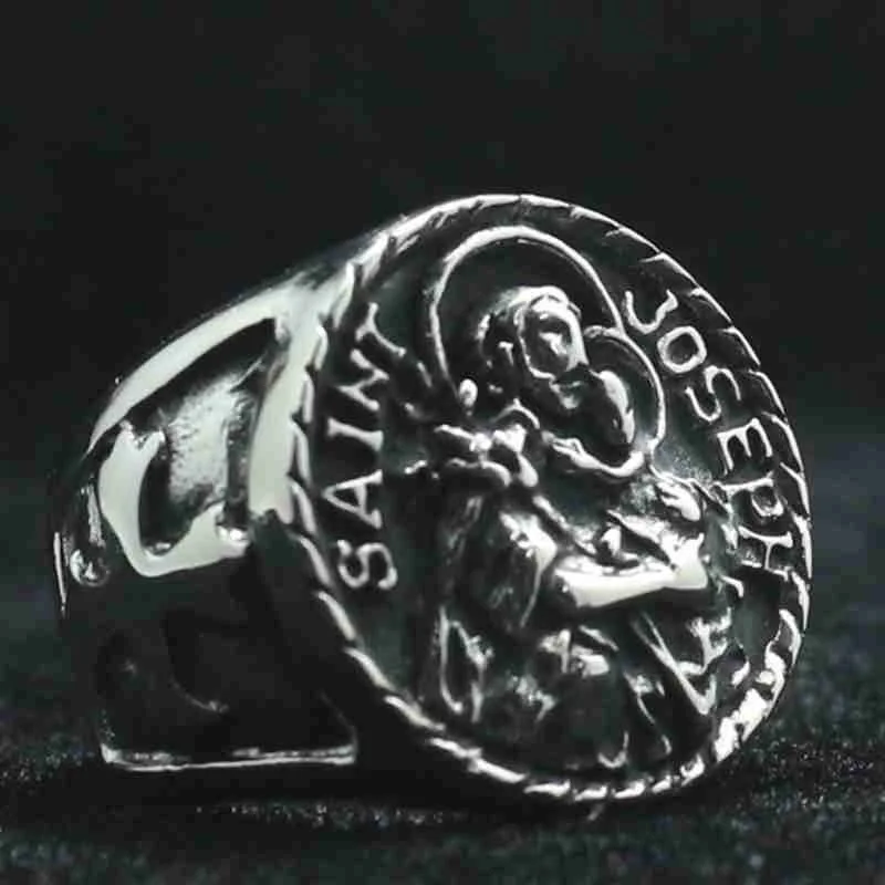 

New Religious St. Joseph Catholic Pattern Ring Men's Ring Fashion Metal Cross Ring Accessories Party Jewelry