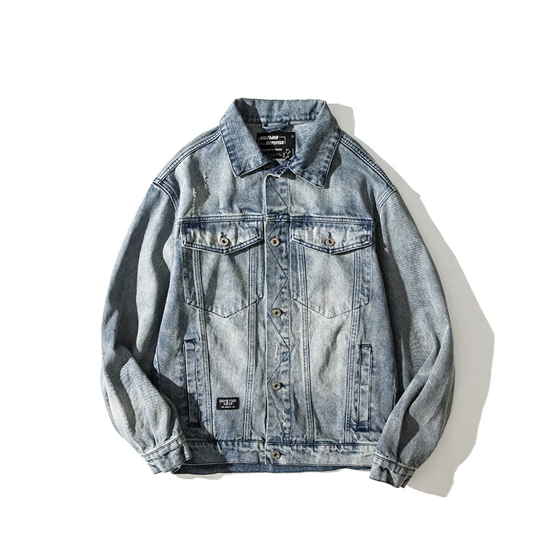 

2019 New Style Japanese-style Autumn Washing Denim Jacket Men's Fold-down Collar Loose-Fit Long Sleeve Casual Coat Men's
