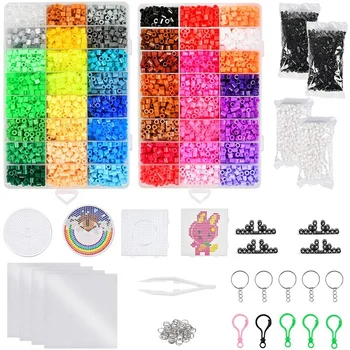 

12800 Children's Iron Beads, with Square and Round Bead Nail Plates, Tweezers and Ironing Paper, Suitable for DIY Crafts
