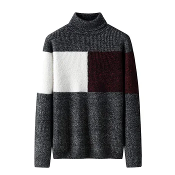 

Turtleneck Men Casuasl Patchwork Sweater Men Winter Autumn Men's Pullover Turtleneck Men Streetwear Christmas Pullover Men