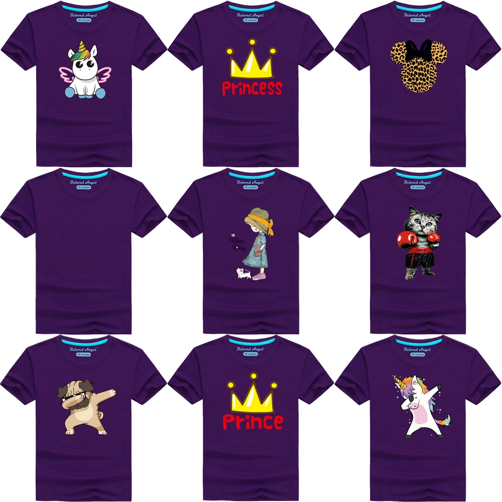 

Brand New Unicorn Print T Shirt Children Short Sleeve O-neck Tshirt Tees For Boys Kids Casual Cartoon Tops Girls Purple Tees
