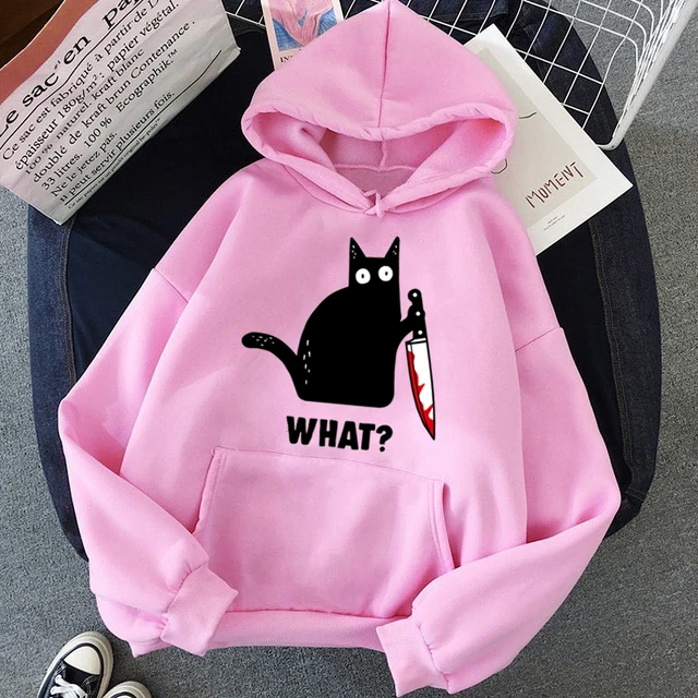 US $8.75 Fashion2019 Autumn Winter Fleece Women's Sportswear Harajuku Print Funny CAT WHAT Hip Hop Clothing