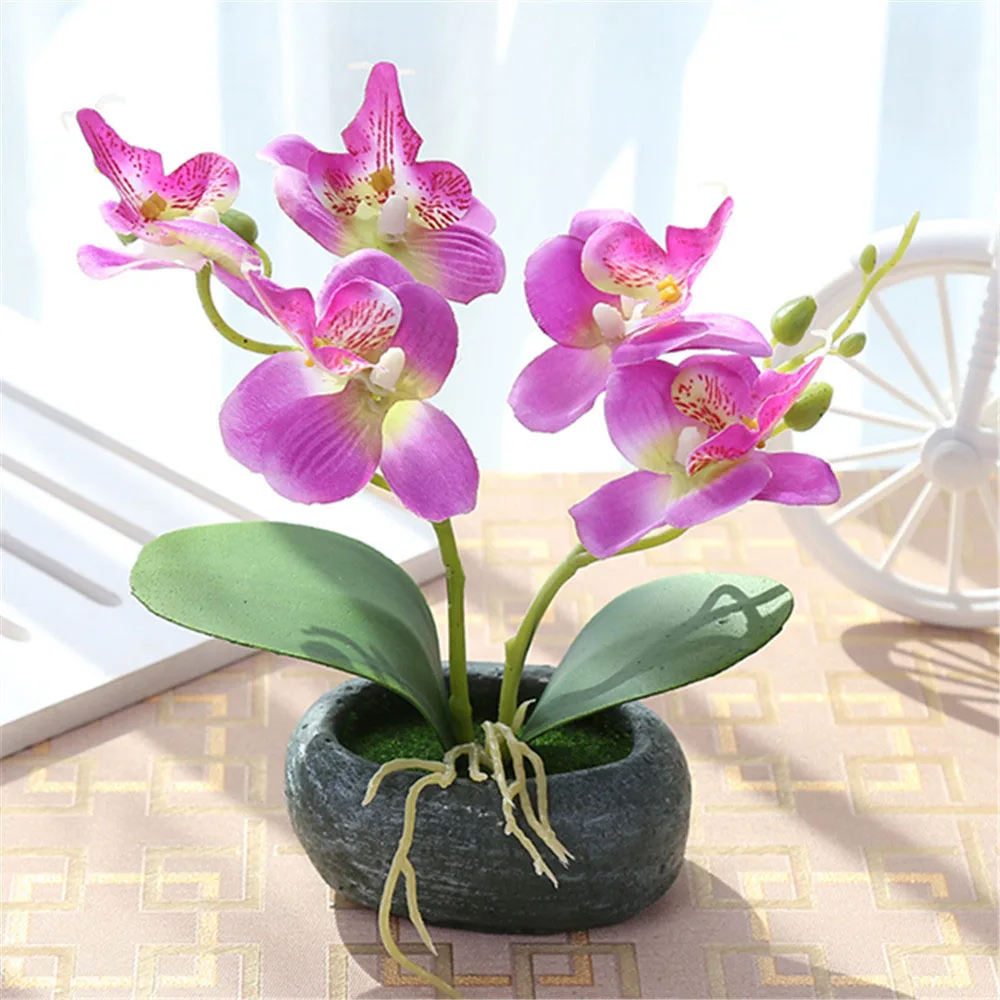 Бабочка орхидеи искусственный цветок, бонсай Шелковый цветок в горшках для свадьбы дома украшения сада поддельные цветы с вазами