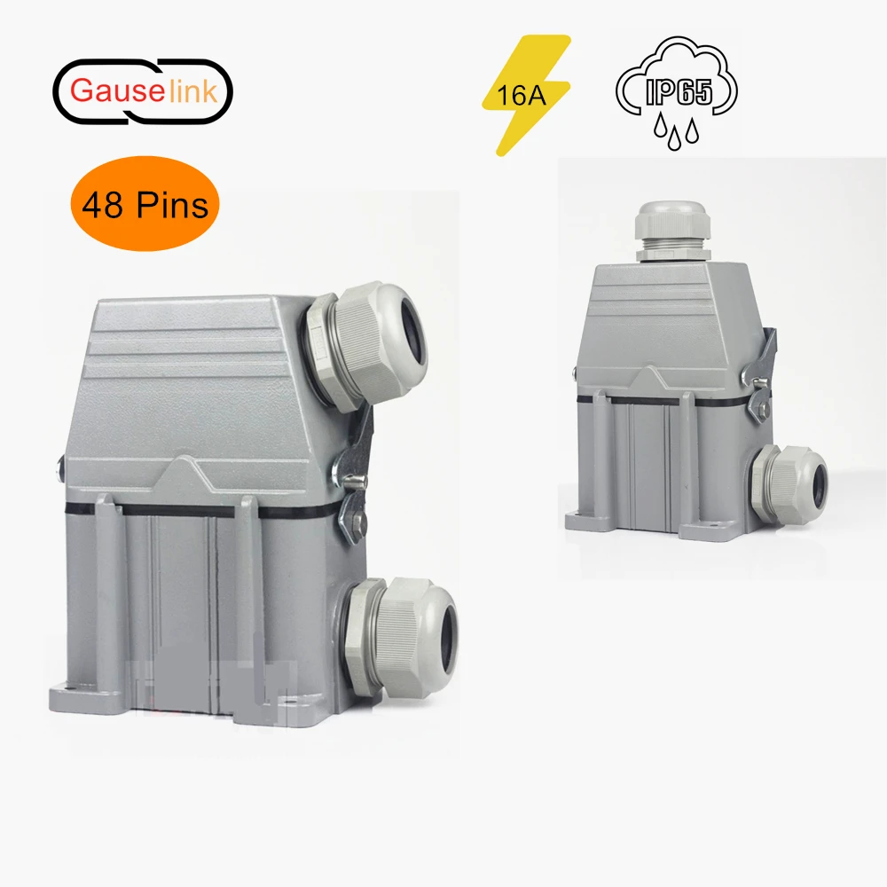 Rechteckiger Hochleistungsstecker mit hoher Basis, 48-polig, Luftfahrt-Industriesteckdose, Strom 16 A, IP65, für Hochstrom