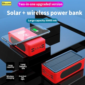 

50000mAh Wireless Solar Power Bank Phone Charger Outdoor Travel Emergency Charger Portable Powerbank for Xiaomi Samsung IPhone