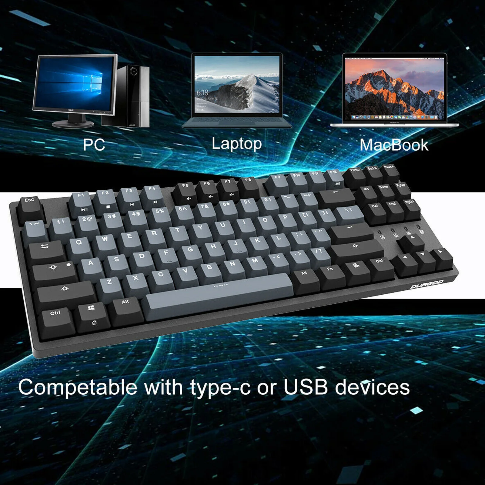 Игровая механическая клавиатура Durgod k320 с 87 клавишами проводная pbt usb type c