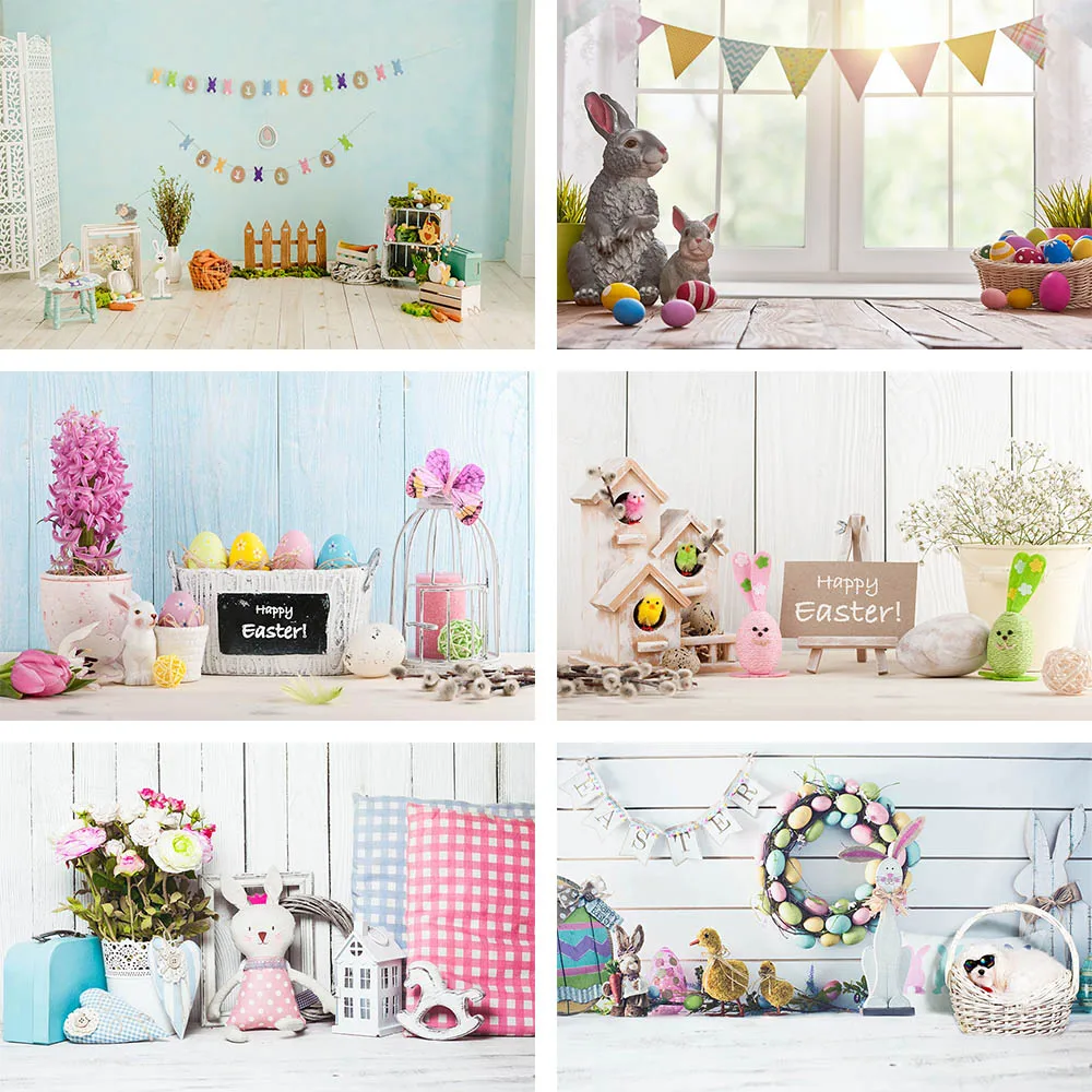 

Avezano Spring Easter Eggs Rabbit Wood Floor Flower Baby Portrait Photography Background Vinyl Backdrop Photo Studio Photophone