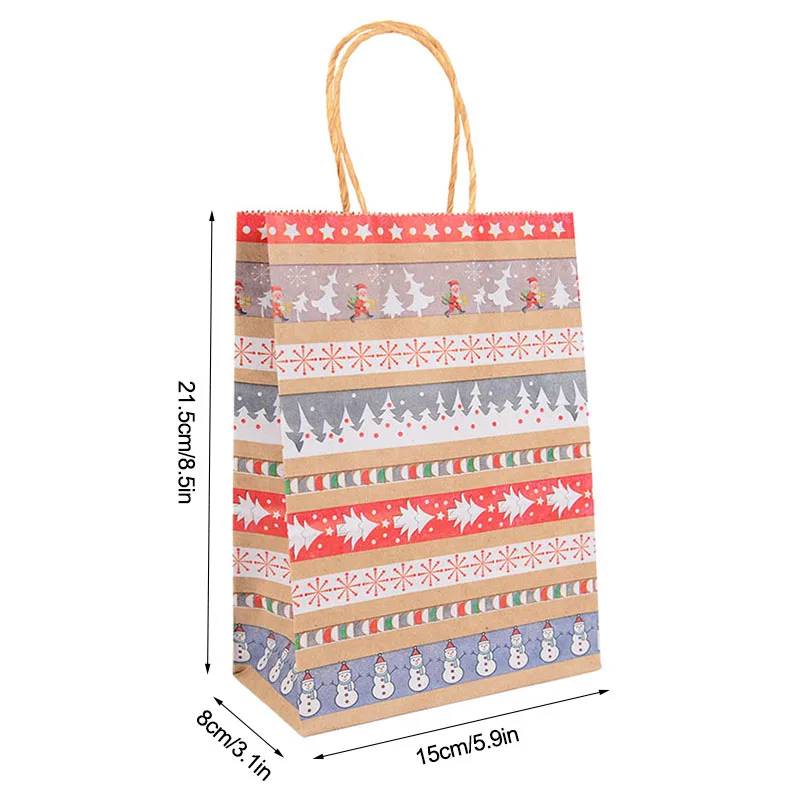 Bolsas de regalo de Papel Kraft para copos de nieve, Feliz Navidad, dulces, galletas, bolsas de embalaje, recuerdos de fiesta de año nuevo 2022, 5 uds. - Imagen 6