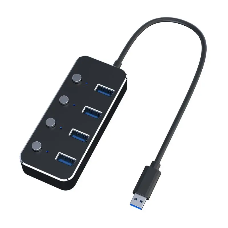 Алюминий 4 Порты и разъёмы USB 3,0 концентратор высокой Скорость USB разветвитель с индивидуальным включения/выключения