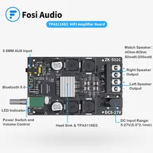 Fosi Audio Bluetooth 5 0 płyta wzmacniacza 2 0 kanałowy Mini Stereo Audio bezprzewodowy wysokiej mocy cyfrowy moduł 3 5mm AUX Amp 50W x2 tanie tanio CN (pochodzenie) 50 w ZK502C Bluetooth 5 0+3 5mm AUX Passive speakers