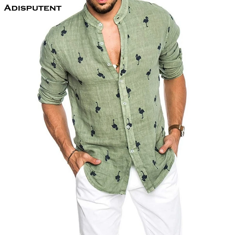 

Adisputent Men's Casual Summer Flamingo Pattern Long Sleeve Button Closure Hawaiian Shirt Flamingo Pattern Hawaiian Shirt