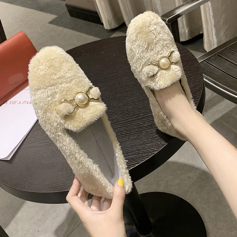 

Loafers Fur Autumn 2019 Fashion Women's Casual Woman Platform Shoes Slip-on All-Match Round Toe Flats Fall Modis Slip On