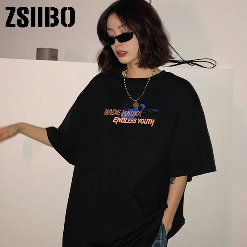 harajuku vintage aesthetic gothic graphic punk clothes shirts clothes top Women's t-shirts korean cotton Black Oversize Tops