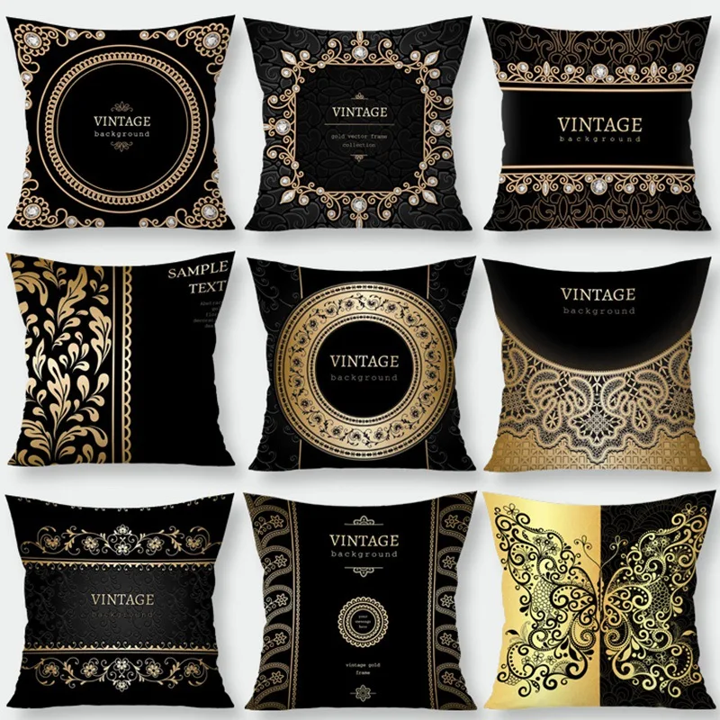 

Silstar Tex Black Gold Pillowcase 45*45 Noble Decor Cushion Cover For Home Sofa Rocking Chair Office