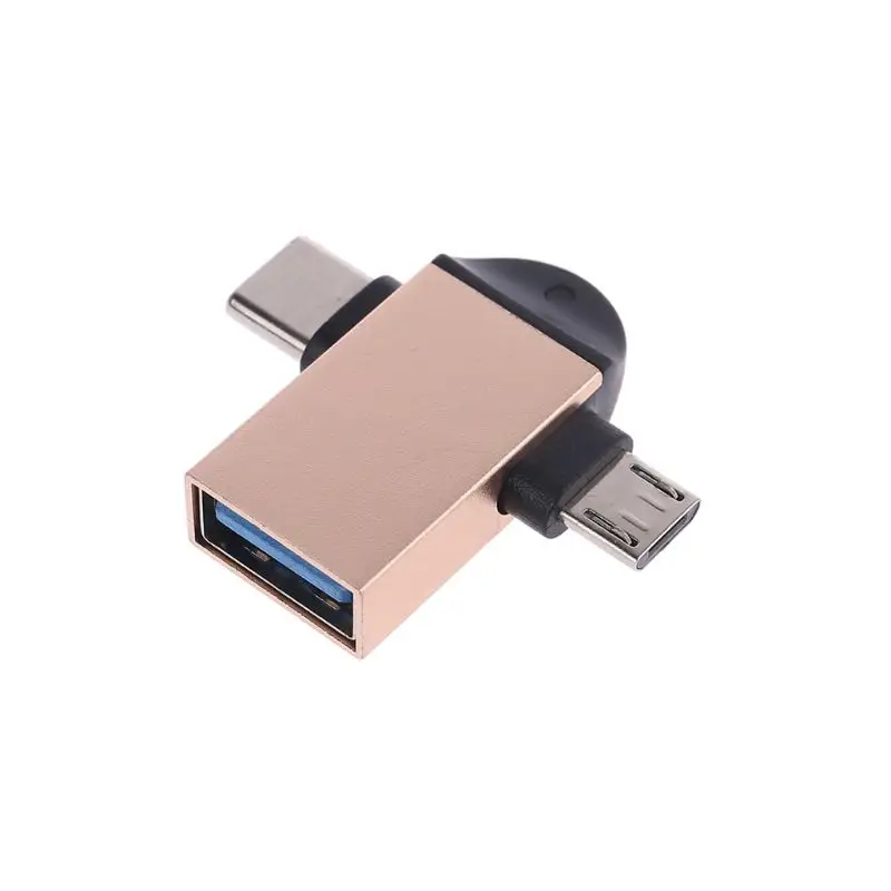 2 в 1 USB 3,0 Micro usb type C OTG адаптер type C конвертер для Xiaomi samsung USB адаптер Android смартфонов - Цвет: Золотой