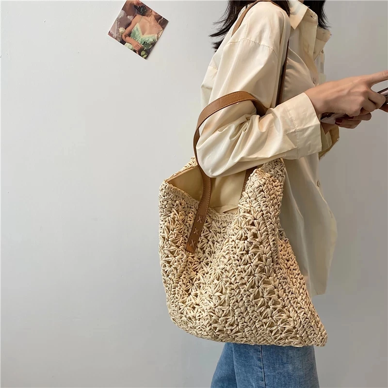Summer Fashion Straw Woven Underarm Shoulder Bags For Women Casual Large Capacity Bohemian Beach Female Shopping Handbag Totes