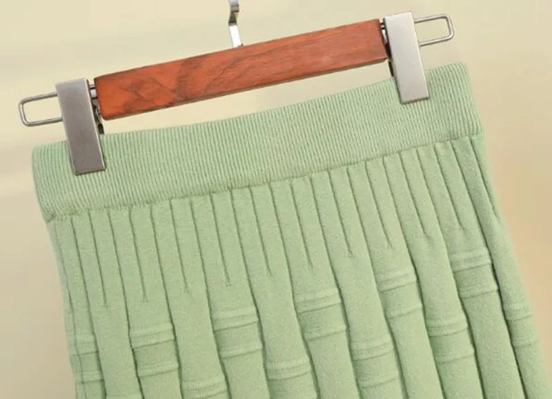 GIGOGOU Bamboo Patern трикотажные женские юбки высокая уличная Осенняя Зимняя Толстая теплая трапециевидная юбка средней длины юбка-пачка плиссированная юбка русалки