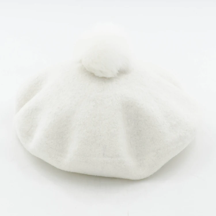 White DOUBCHOW, женские шерстяные береты с помпоном, шапки бини, шапка, новинка, Корея, для девочек-подростков, для девушек - Цвет: White
