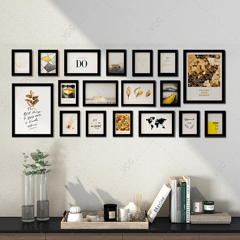 Black Wood Effect Wall Decor Hanging Photo Frames 15 Black A3 10 White A4 