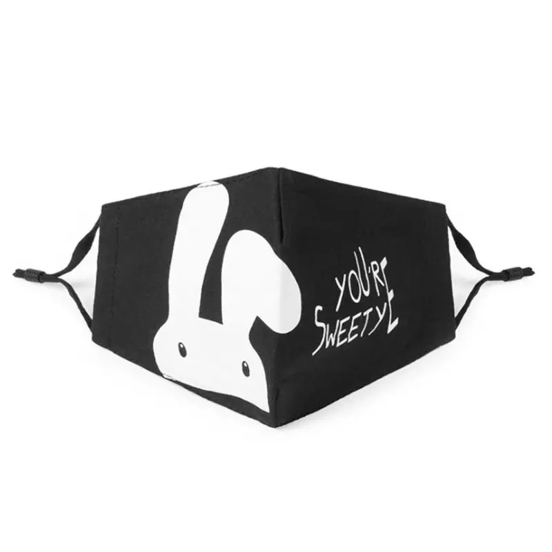 Korean Women Girls Cotton Earloop PM2.5 Mouth Mask Three Layer Cartoon Long Rabbit Ear Anti Pollution Respirator With Filter