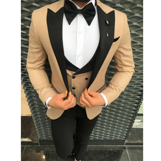 

Handsome Groomsmen Peak Lapel Groom Tuxedos Mens Wedding Dress Man Jacket Blazer Prom Dinner (Jacket+Pants+Tie+Vest) A112