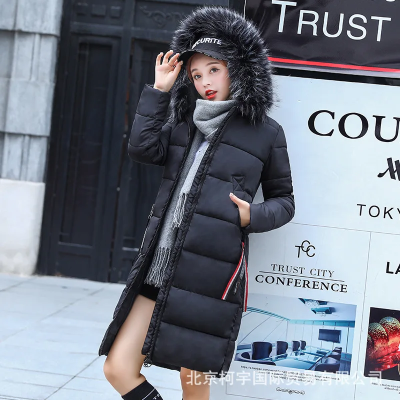 

Cotton-padded Clothes Women's Large Fur Collar Mid-length Korean-style Slim Fit Thick Cotton Coat Fashion over-the-Knee down Fea