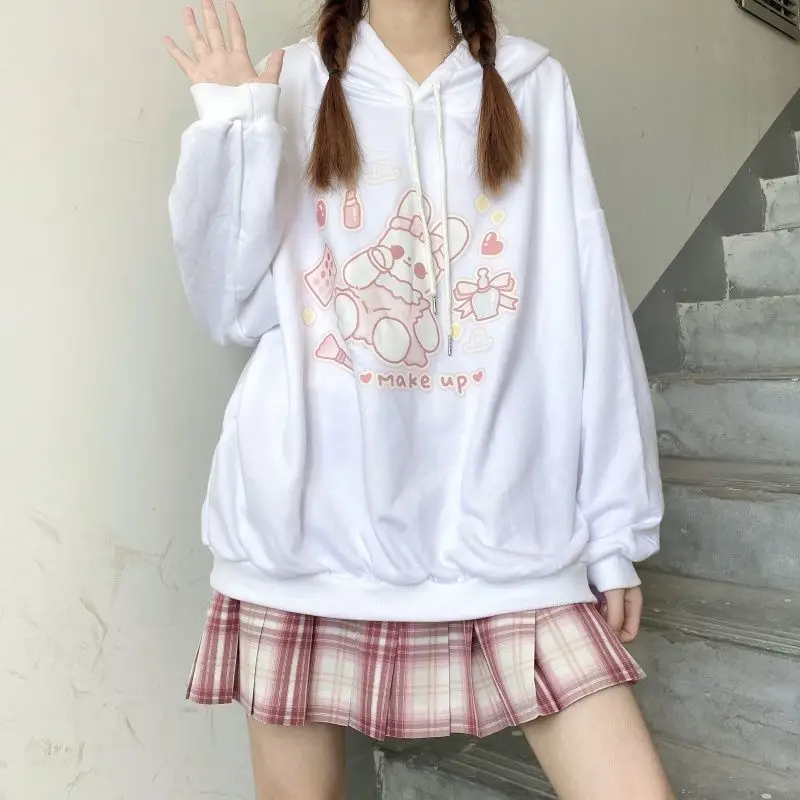 Deeptown Kawaii Hoodies Women Spring 2021 Korean Fashion Sweatshirts Cute Long Sleeve Print Tops Pink Oversized Pullover Ladies 2