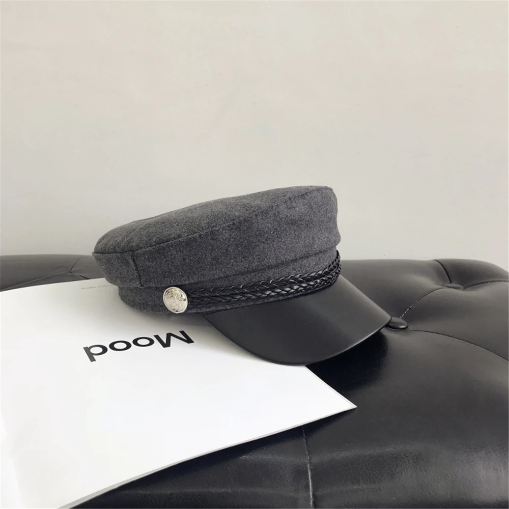 Gray wool Корейская версия весенне-осеннего берета шляпа Женская Повседневная дикая темно-синяя кепка британская гладкая Кепка - Цвет: Gray wool