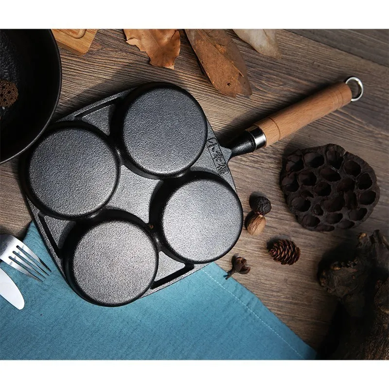 Frying Pan 4-in-1Thickening Iron Fried Egg Omelette Pan Non-stick No Oil-smoke Breakfast Pan Use for Gas& Induction Cooker