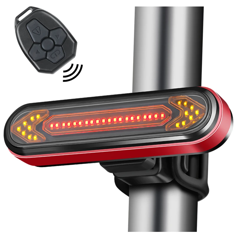 Bicycle Bike 5 LED Rear Tail Light USB Wireless Remote Control Turn Signals Lamp