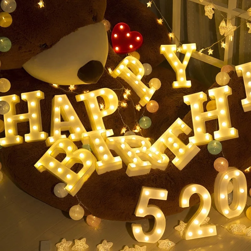 English letter light LED digital symbol decoration lamp confession birthday proposal layout decoration creative romance - Color: HAPPY BIRTHDAY