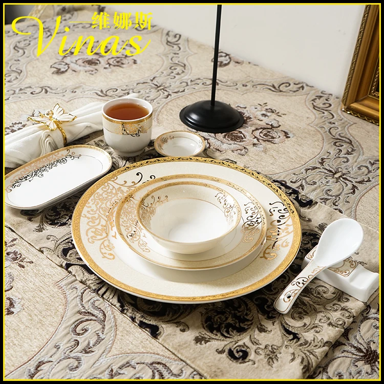 

Elegant Gold Marble Glazes Ceramic Party Tableware Set Plates Dishes Noodle Bowl Coffee Mug Cup For Decoration Refined