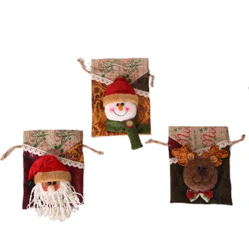 

Lovely Children Candy Gift Bags Cartoon Santa Claus Elk Snowman Leather Drawstring Candy Holders Christmas Party Tree Decoration