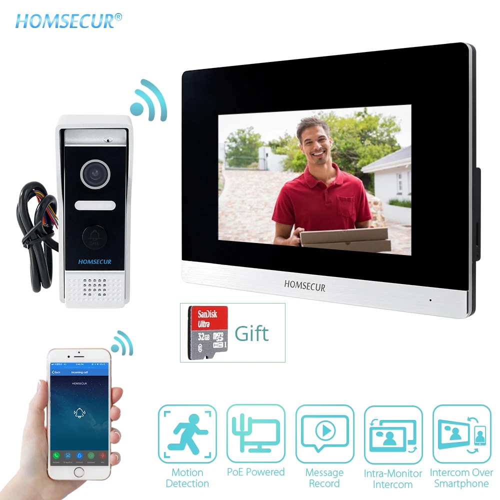 HOMSECUR 7-дюймовый проводной смартфон PoE Wi-Fi IP видео и аудио умный дверной звонок +