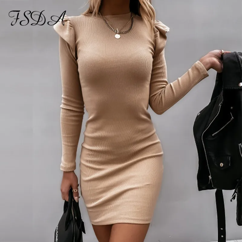 Трикотажное женское облегающее мини платье FSDA сезона осень зима 2020