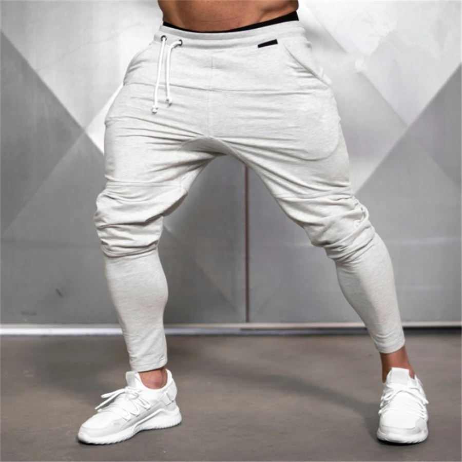 Осень и зима тренд фитнес брюки для мужчин бег Досуг тренировочные брюки повседневные штаны для фитнеса для мужчин s хип хоп джоггеры брюки - Цвет: light grey