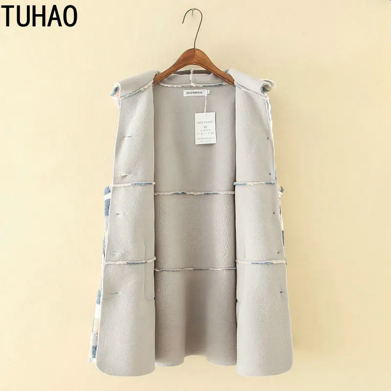 TUHAO размера плюс 5XL 4XL 3XL Женский винтажный клетчатый жилет Осень Зима Повседневная Уличная одежда без рукавов Harajuku женский жилет пальто LZ71