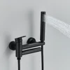 Rozin Black Bathtub Faucet with Swivel Tub Spout Brass Wall Mounted Bathroom Shower Mixer Tap Gold Full Shower Set for Toilet 3