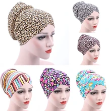 New Leopard Printed Turban Cap Sponge Muslim Hat Ethnic Costume Hat Chemotherapy Cap Female Bandanas Headwear Hair Accessories