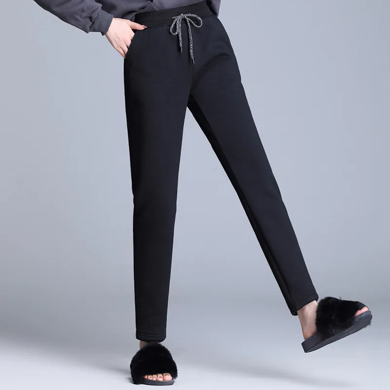 Straight-Black Tataria S-5XL размера плюс женские зимние теплые штаны для женщин бархатные плотные спортивные штаны женские кашемировые шаровары женские брюки - Цвет: Straight-Black