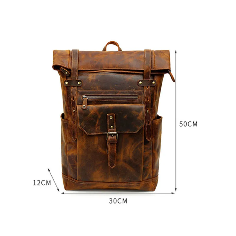 Size Show of Woosir Leather Roll Top Backpack with Pockets