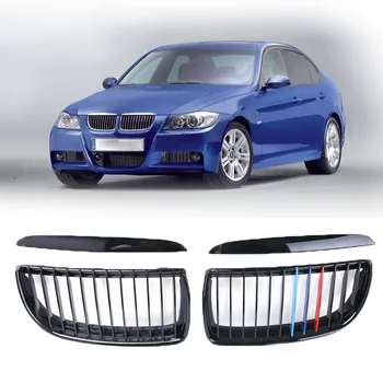 

2PCS Tricolor Gloss Black Car Front Grille Fit For BMW 2005-2008 E90 Sedan / E91 Touring 4 Door Grills Car Accessories
