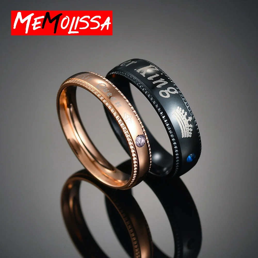 His Queen" Her King" Couple Rings for Stainless Steel Crystal Wedding Band Ring Jewelry Aneis Anillos