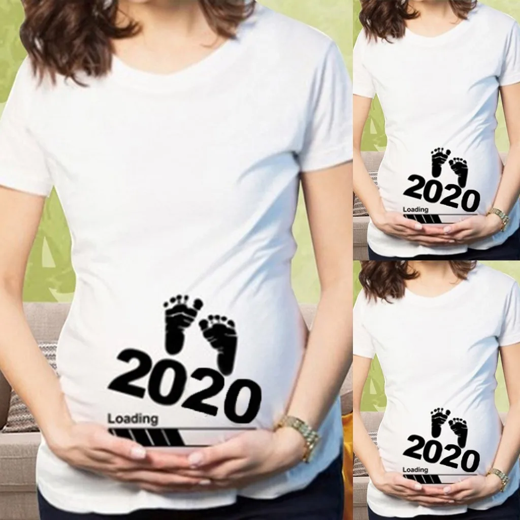 Женская мода материнства ноги Печать 2020 печатных беременных топы Длинная
